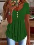 Elegant Commuting Slim Fit Three-Button Casual Solid Color Short-Sleeved Dress Top