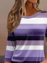 Women's Three Quarter Sleeve T-shirt Spring/Fall Purple Striped Crew Neck Daily Going Out Casual Top