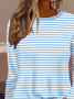 Women's Long Sleeve T-shirt Spring/Fall Blue Striped Printing Jersey Crew Neck Daily Going Out Casual Top