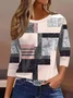 Women's Three Quarter Sleeve T-shirt Spring/Fall Pink Geometric Crew Neck Daily Going Out Casual Top