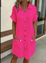 Solid Color Single-Breasted Mid-Length Short-Sleeved Loose Casual Commuter Dress