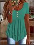 Elegant Commuting Slim Fit Three-Button Casual Solid Color Short-Sleeved Dress Top
