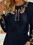 Women's Long Sleeve T-shirt Spring/Fall Black Ethnic Printing Jersey Crew Neck Daily Going Out Casual Top