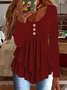 Elegant Commuting Slim Fit Three-Button Casual Solid Color Long-Sleeved Dress Top