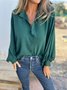 Women's Long Sleeve Shirt Spring/Fall Fuchsia Plain Split Joint Shawl Collar Dolman Sleeve Daily Going Out Casual Top