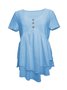 Elegant Commuting Slim Fit Three-Button Casual Solid Color Short-Sleeved Dress Top