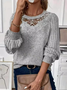Drop Shoulder Ribbed Lace Collar Long Sleeve Spring And Autumn Knitted Commuter T-Shirt Top