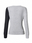 Slim Fit Round Neck Color Matching Ribbed Cross Hem Long Sleeve Spring And Autumn Knitted Commuter T-Shirt Top