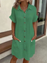Solid Color Single-Breasted Mid-Length Short-Sleeved Loose Casual Commuter Dress