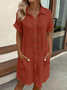Solid Color Single-Breasted Mid-Length Short-Sleeved Loose Casual Commuter Dress
