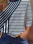 Women's Three Quarter Sleeve T-shirt Spring/Fall Purplish blue Striped Crew Neck Daily Going Out Casual Top