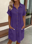 Solid Color Single-Breasted Mid-Length Short-Sleeved Loose Casual Commuter Dress