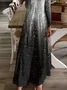 Women's Long Sleeve Spring/Fall Black Abstract Printing V Neck Daily Going Out Casual Maxi H-Line Dress