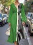 Puff Sleeve Multicolor Block Regular Fit V Neck Sexy Dress