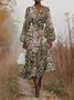 Puff Sleeve Simple V Neck Regular Fit Floral Dress