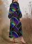Puff Sleeve Simple Gradient Pattern V Neck Dress
