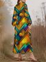 V Neck Regular Fit Sexy Puff Sleeve Multicolor Block Dress