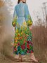 Gradient Pattern Puff Sleeve Regular Fit V Neck Sexy Dress