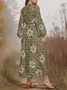 Puff Sleeve Simple V Neck Regular Fit Floral Dress