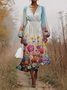 Regular Fit V Neck Puff Sleeve Floral Simple Dress