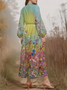 Regular Fit V Neck Puff Sleeve Floral Simple Dress