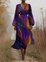 Puff Sleeve Simple Gradient Pattern V Neck Dress