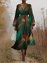Puff Sleeve Simple Gradient Pattern V Neck Dress