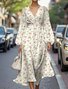 Simple Regular Fit Puff Sleeve V Neck Floral Dress