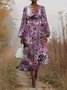 Puff Sleeve Gradient Pattern V Neck Regular Fit Street Dress