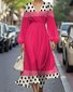 Puff Sleeve Multicolor Block Regular Fit V Neck Sexy Dress