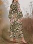 Puff Sleeve Simple V Neck Regular Fit Floral Dress