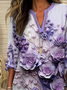 Women's Long Sleeve Blouse Spring/Fall Purple Floral Printing Cotton-Blend V Neck Daily Going Out Casual Top