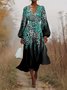 Puff Sleeve Gradient Pattern V Neck Regular Fit Street Dress