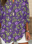 Women's Long Sleeve Blouse Spring/Fall Purple Floral Printing Cotton-Blend V Neck Daily Going Out Casual Top