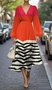 Puff Sleeve Casual Regular Fit V Neck Multicolor Block Dress