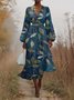 Floral Regular Fit Sexy Puff Sleeve V Neck Dress