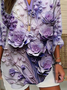 Women's Long Sleeve Blouse Spring/Fall Purple Floral Printing Cotton-Blend V Neck Daily Going Out Casual Top