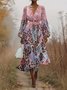 Puff Sleeve Gradient Pattern V Neck Regular Fit Street Dress