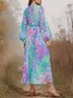 Puff Sleeve Gradient Pattern V Neck Regular Fit Street Dress