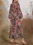 Puff Sleeve Simple V Neck Regular Fit Floral Dress