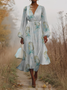 Floral Regular Fit Sexy Puff Sleeve V Neck Dress