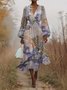Puff Sleeve Gradient Pattern V Neck Regular Fit Street Dress