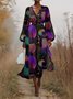 V Neck Regular Fit Sexy Puff Sleeve Multicolor Block Dress