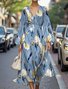 Puff Sleeve Floral Regular Fit Simple V Neck Dress