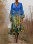 Gradient Pattern Puff Sleeve Regular Fit V Neck Sexy Dress