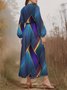 Puff Sleeve Simple Gradient Pattern V Neck Dress
