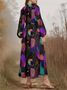 V Neck Regular Fit Sexy Puff Sleeve Multicolor Block Dress