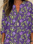 Women's Long Sleeve Blouse Spring/Fall Purple Floral Printing Cotton-Blend V Neck Daily Going Out Casual Top