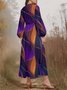 Puff Sleeve Simple Gradient Pattern V Neck Dress