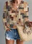 Women's Long Sleeve T-shirt Spring/Fall Color1 Geometric Printing V Neck Daily Going Out Casual Top